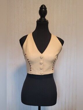Rare ​Vintage 70s Colorado Trading Co Caramel Tan Whipstitch Halter Top Size S